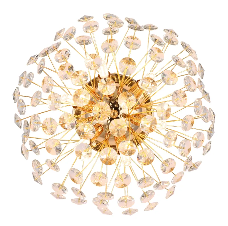 Katrina Ø40 Kulta seinävalaisin valmistajalta Globo Lighting - Den runda stommen i guldf&auml;rgad metall och den halvsf&auml;riska sk&auml;rmen i klara K9-kristaller skapar en lyxig och inbjudande atmosf&auml;r.