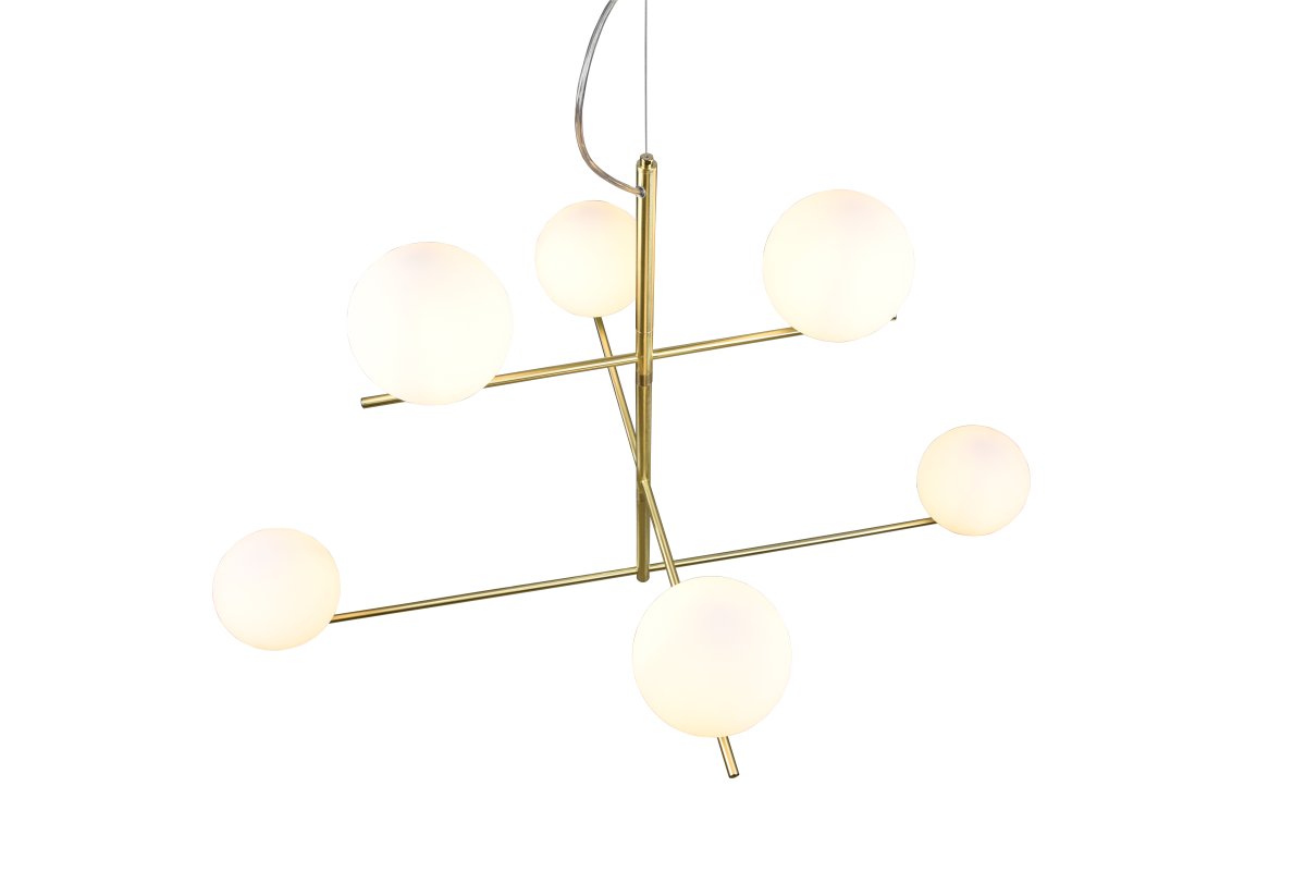 Pure 115cm Matta messinki kattovalaisin valmistajalta Trio Lighting - Kuuden liekin riippuvalaisimissa on py&ouml;riv&auml;t elementit, jotka voidaan suunnata yksil&ouml;llisesti, joten se sopii t&auml;ydellisesti ruokap&ouml;yd&auml;n valaisemiseen ja tyylisi alleviivaamiseen.
