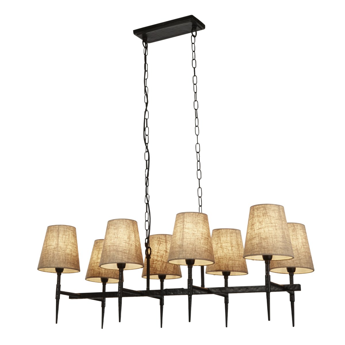 Gothic 90cm Musta kattovalaisin valmistajalta Searchlight - Luonnolliset pellavasävyt pehmentävät muotoilua ja lisäävät maalaismaista eleganssia, joka luo tasapainon dramaattisuuden ja kodikkuuden välille.