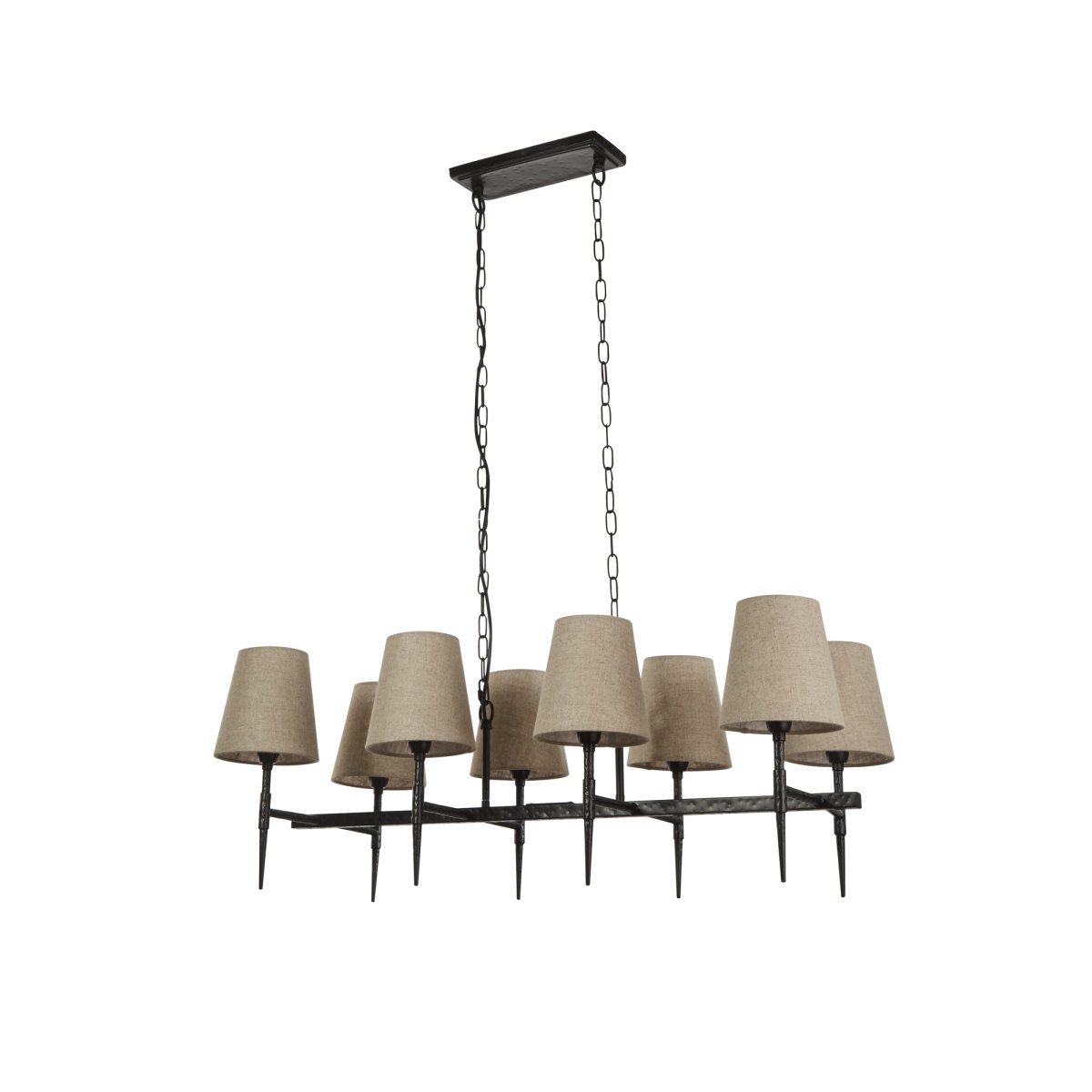 Gothic 90cm Musta kattovalaisin valmistajalta Searchlight - Luonnolliset pellavasävyt pehmentävät muotoilua ja lisäävät maalaismaista eleganssia, joka luo tasapainon dramaattisuuden ja kodikkuuden välille.