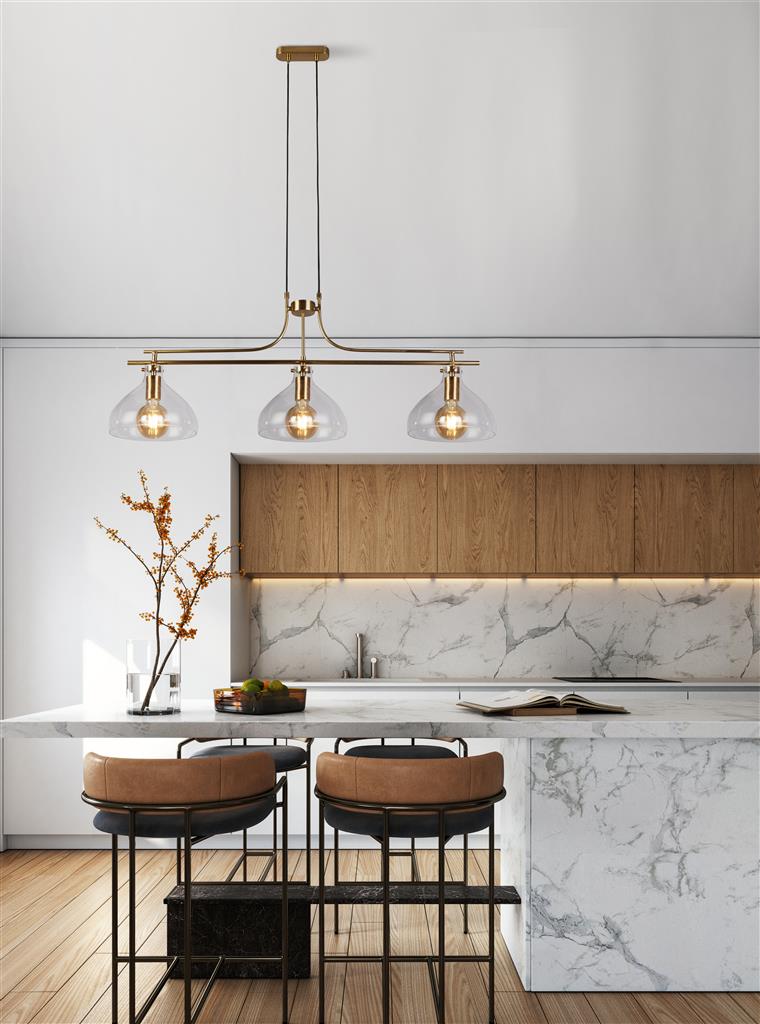 Margarita 110cm Messinki kattovalaisin valmistajalta Searchlight - Valaisin on valmistettu kestävästä teräksestä ja siinä on lämmin messinginkuosi, joka lisää ylellisen tunnelman ja toimii luonnollisena katseenvangitsijana huoneessa – olipa se sitten keittiön, ruokapöydän tai olohuoneen yläpuolella.