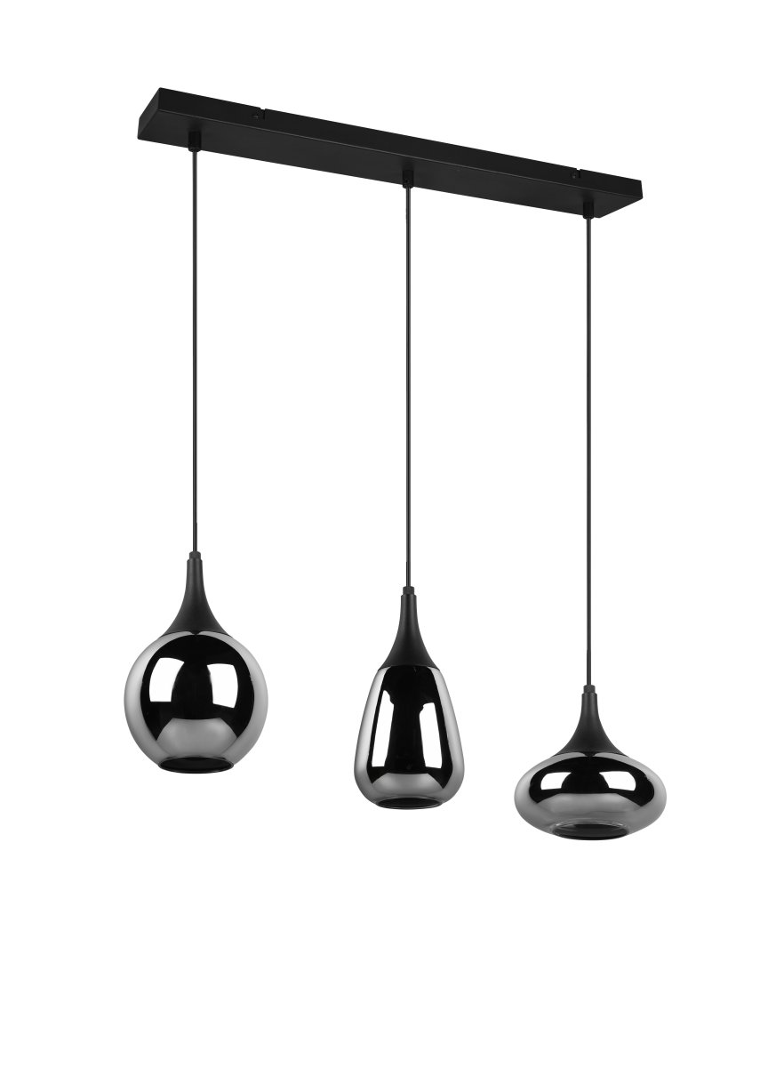 Lumina 68cm Musta kattovalaisin valmistajalta Trio Lighting - Kolmen n&auml;yt&ouml;n eri muodot sek&auml; metallin ja lasin yhdistelm&auml; luovat kauniin ja ainutlaatuisen valotunnelman ja antavat ruokailualueellesi modernin vaikutelman.