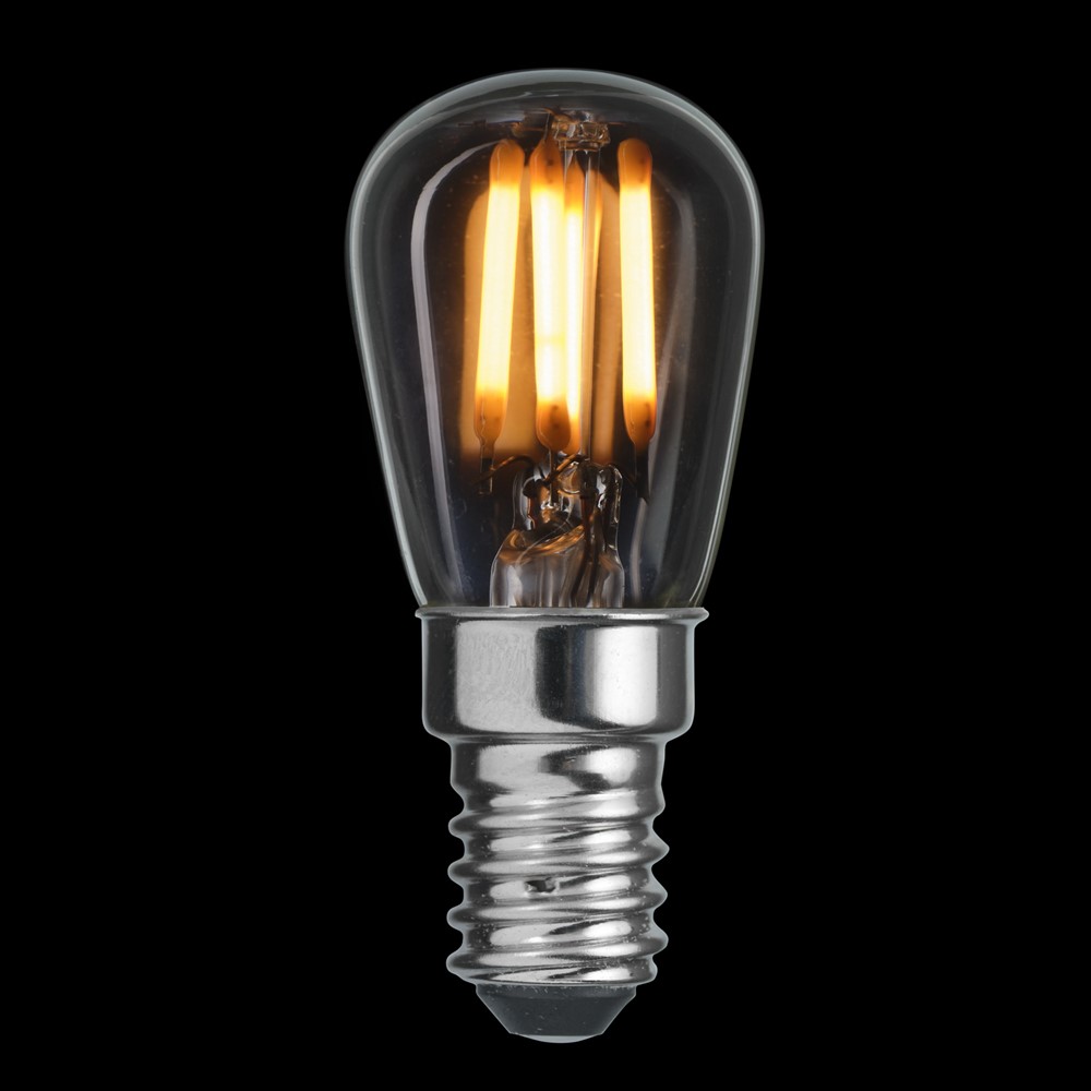 E14 Päärynälamppu 3,3W 2200K Himmennettävä Läpinäkyvä valmistajalta Unison - T&auml;m&auml; P&auml;ron LED-lamppu kirkkaalla E14-pohjalla vaikuttaa; 3,3W ja v&auml;ril&auml;mp&ouml;tila 2200K.