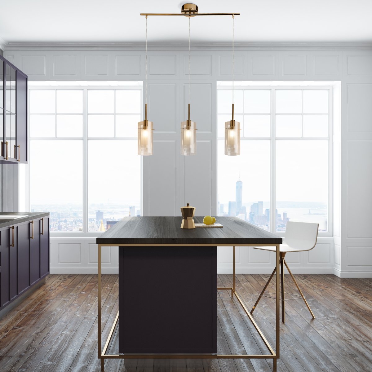 Duo 70cm Pronssi kattovalaisin valmistajalta Searchlight - Valaisin on valmistettu metallista, jossa on tyylikäs pronssinvärinen viimeistely, ja siinä on kolme lieriömäistä meripihkanväristä lasivarjostinta.