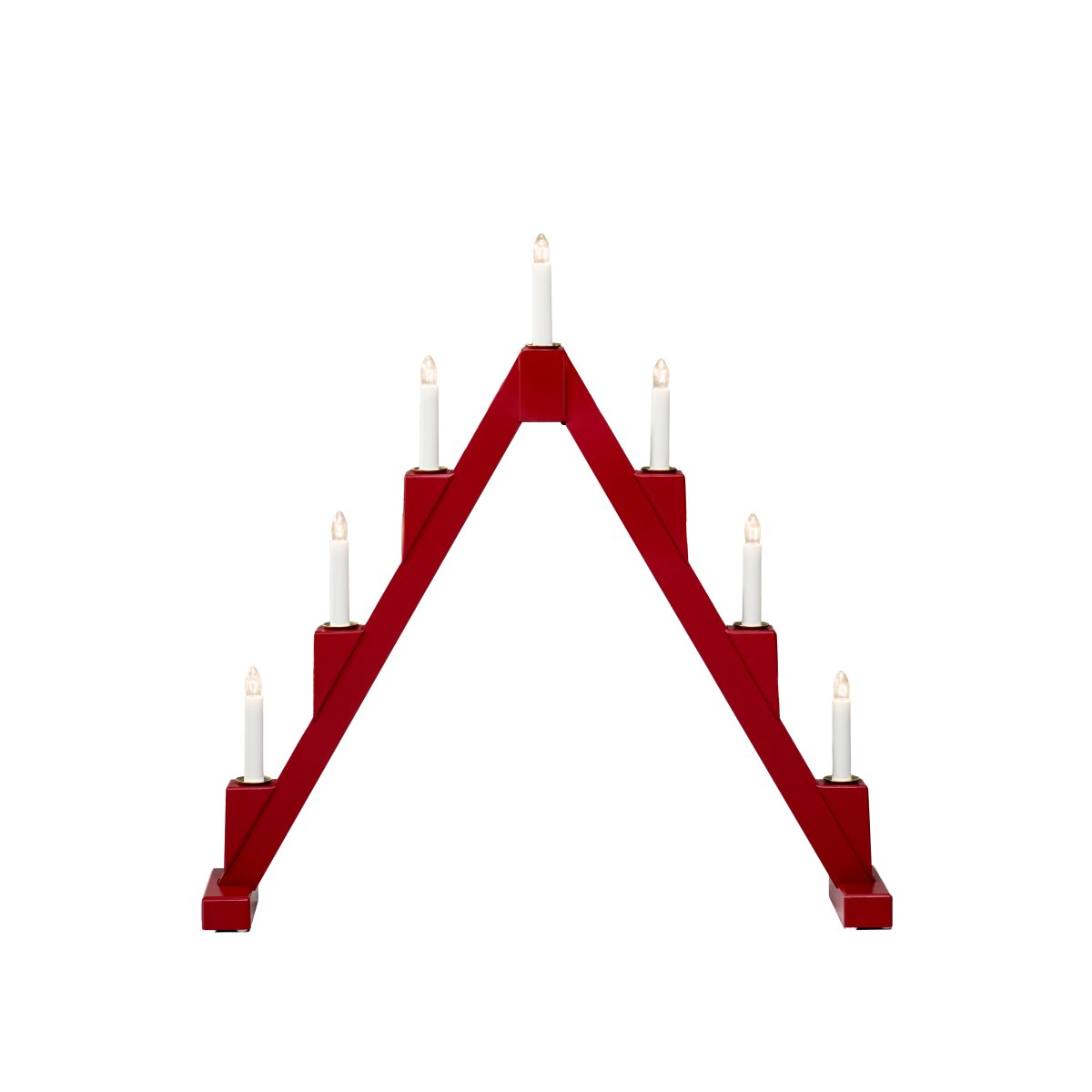 Candelabra 7 Lights PUNAINEN valmistajalta Konstsmide - Taittuva s&auml;hk&ouml;kynttil&auml;njalka, jossa on 7 kynttil&auml;&auml;, valmistettu punaiseksi maalatusta puusta ja koristeltu messinkirenkailla jokaisen kynttil&auml;n ymp&auml;rill&auml; elegantin vaikutuksen aikaansaamiseksi.