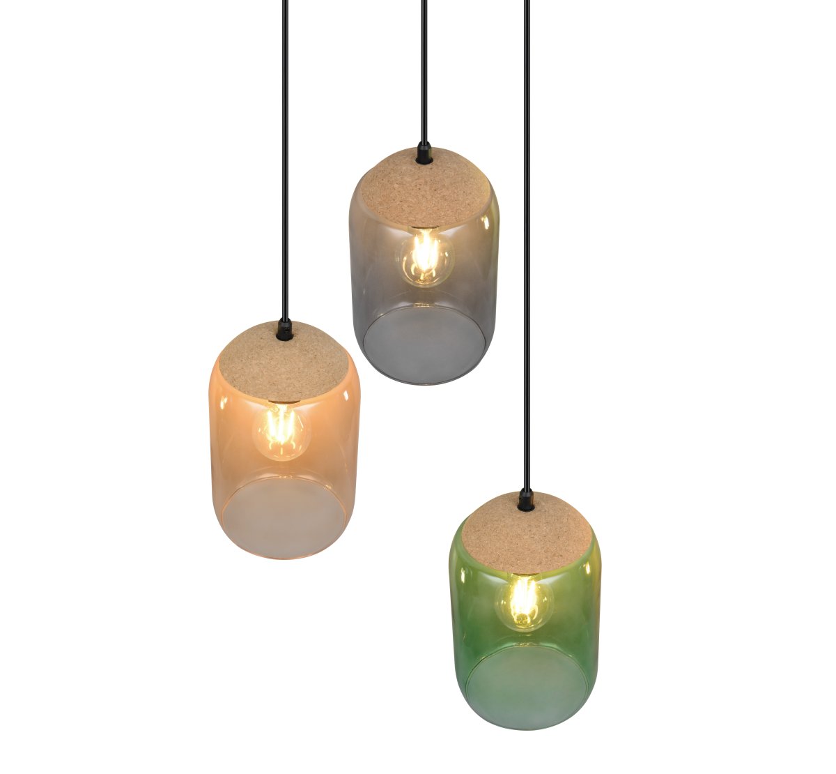 Cork Ø30 Monivärinen kattovalaisin valmistajalta Trio Lighting - Korkin, lasin ja metallin materiaaliyhdistelm&auml; korostaa tasapainoa modernin muotoilun ja luonnon kauneuden v&auml;lill&auml; &ndash; t&auml;ydellinen rauhallisen ja tunnelmallisen ymp&auml;rist&ouml;n luomiseen.