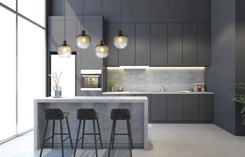 Toy 108cm Savun värinen kattovalaisin valmistajalta Globo Lighting - Med sin raka skena och fyra rundade r&ouml;kf&auml;rgade glaskupor med eleganta r&auml;fflor tillf&ouml;r denna lampa en modern och sofistikerad touch till ditt hem.