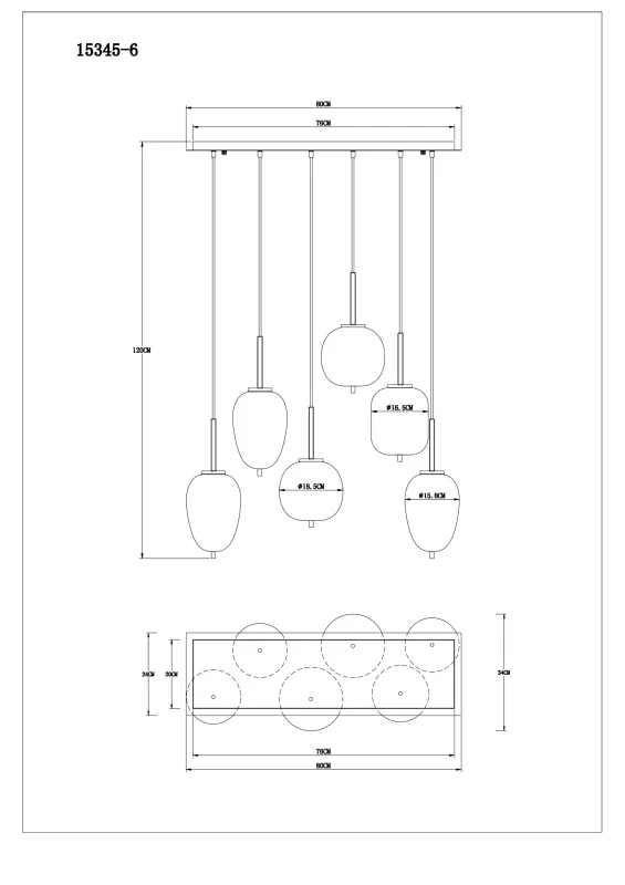 Blacky 80cm Musta kattovalaisin valmistajalta Globo Lighting - Lampan &auml;r tillverkad av svart metall och best&aring;r av sex r&ouml;kf&auml;rgade glasglober i olika former, var och en upph&auml;ngda i svarta kablar fr&aring;n taket.