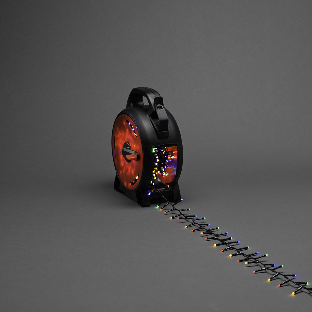 Kaapelikelarulla multi-colour 13m Musta valmistajalta Konstsmide - Himme&auml; lasikupu antaa miellytt&auml;v&auml;n hehkun, ja kaapelirummun ansiosta v&auml;ltyt kaapelien sotkeutumiselta.