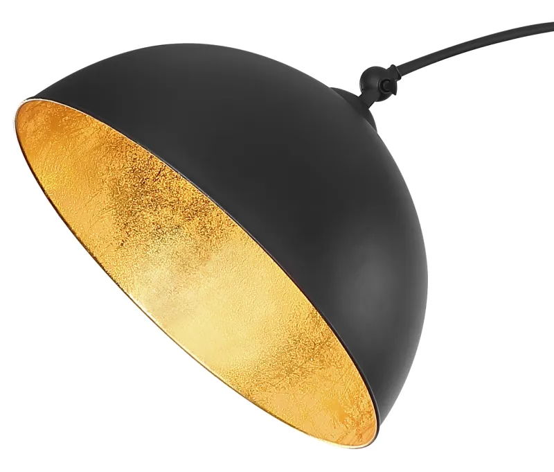 Gottfried Musta lattiavalaisin valmistajalta Globo Lighting - Den mattsvarta basen och lampsk&auml;rmen skapar en stilren och tidl&ouml;s look, medan insidan i guldblad ger en varm och elegant ljuseffekt.
