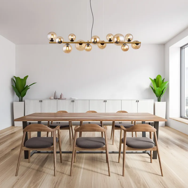 Riha 120cm Keltainen kattovalaisin valmistajalta Globo Lighting - Lampan &auml;r av matt m&auml;ssingsf&auml;rgad metall och ger ditt hem en lyxig och inbjudande atmosf&auml;r.