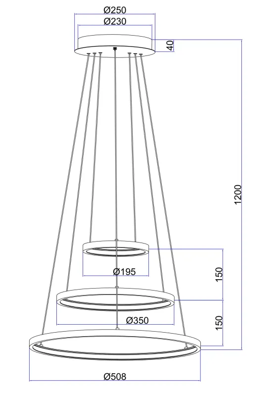 Ralph Ø50 Nikkeli kattovalaisin valmistajalta Globo Lighting - Designad med tre ringar och en h&ouml;jd p&aring; 120 cm, ger den ett unikt och stilrent uttryck.