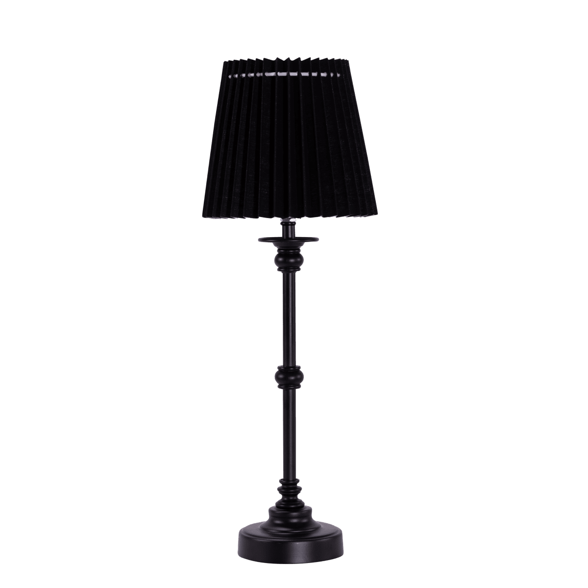 Axel 48cm Musta pöytävalaisin valmistajalta Pixie Design - Tyylikäs muotoilu sekä metallin ja tekstiilin yhdistelmä antavat valaisimelle ajattoman viehätyksen, joka sopii moneen eri sisustukseen.