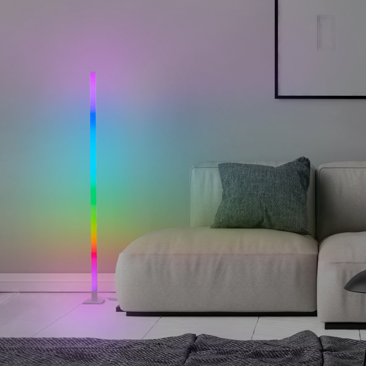 Neele Valkoinen lattiavalaisin valmistajalta Brilliant - LED-lattiavalaisin Neele RGB-valaistuksella tarjoaa dynaamisen valon leikin, joka voidaan mukauttaa erilaisiin tunnelmiin ja väriyhdistelmiin.