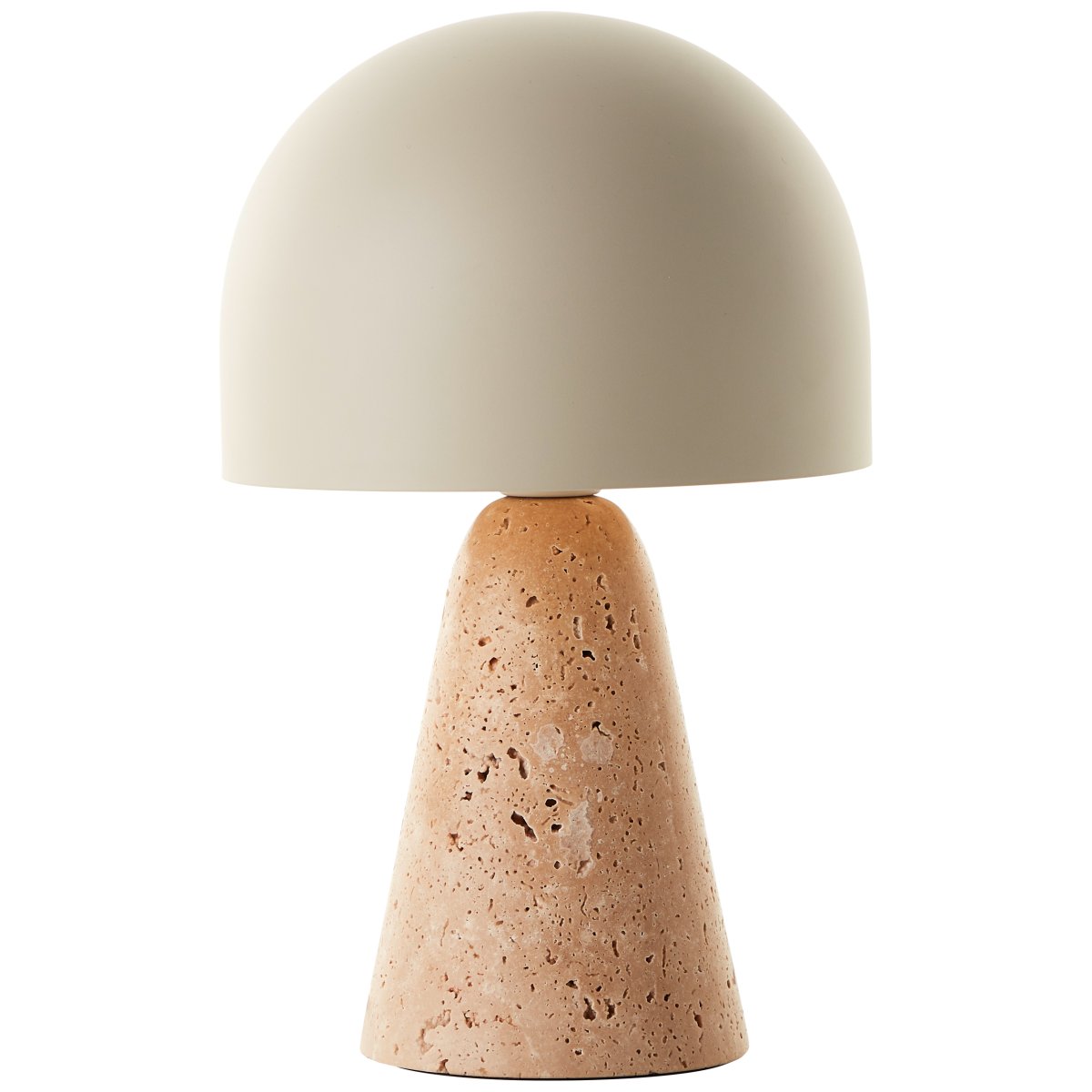 Nalam 30cm Beige pöytävalaisin valmistajalta Brilliant - Nalam-pöytävalaisin yhdistää modernin muotoilun ja luonnollisen eleganssin tyylikkääseen beigenväriseen lampunvarjostimeen ja aidosta travertiinikivestä valmistettuun tukevaan jalkaan.