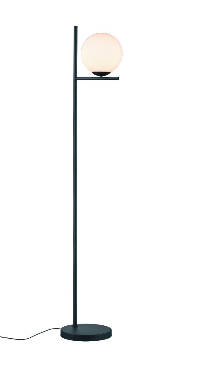 Pure Musta lattiavalaisin valmistajalta Trio Lighting - Mattamustan ja valkoisen lasin väriyhdistelmä on ajaton ja sopii täydellisesti kaikkiin asuntyyliin.