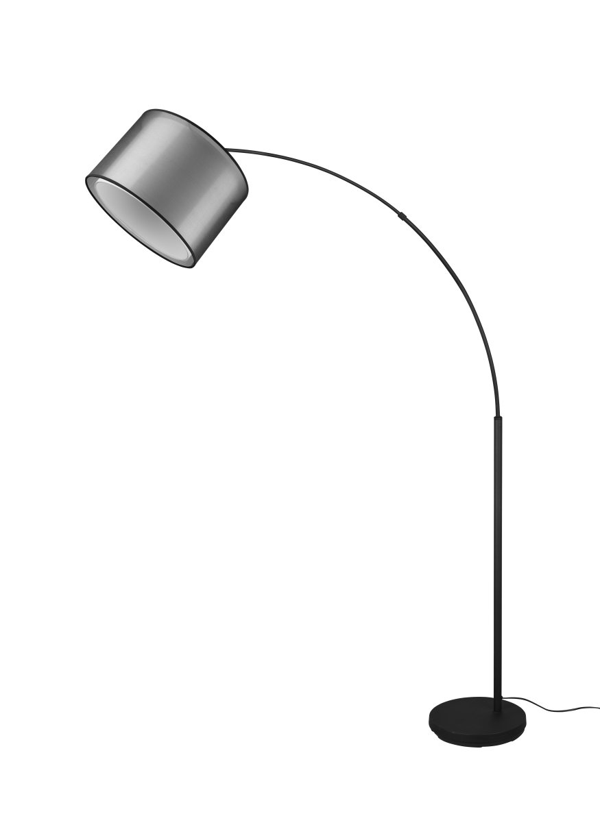 Burton Musta lattiavalaisin valmistajalta Trio Lighting - Moderni yhdistelmä sisävalkoisesta kangasnäytöstä ja ulkoisesta läpinäkyvästä mustasta muovinäytöstä näyttää sekä yksilölliseltä että virkistävältä, ja se voidaan integroida moderniin elämäntyyliin; monella tavalla.
