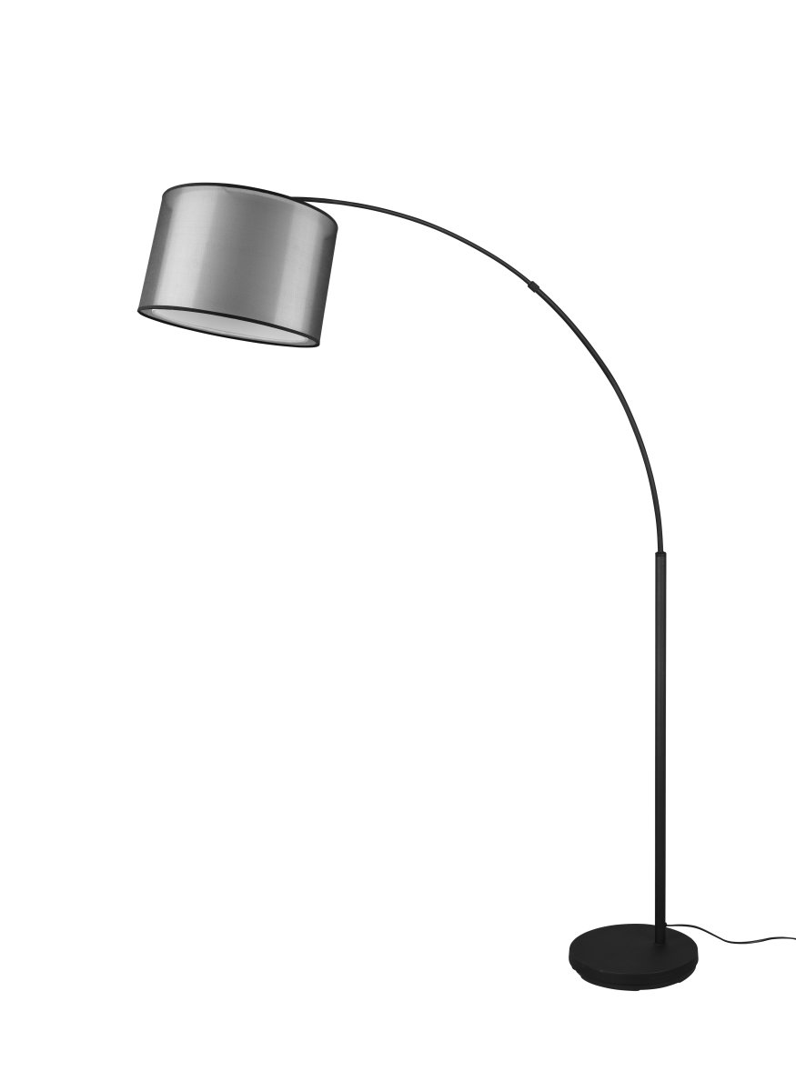 Burton Musta lattiavalaisin valmistajalta Trio Lighting - Moderni yhdistelmä sisävalkoisesta kangasnäytöstä ja ulkoisesta läpinäkyvästä mustasta muovinäytöstä näyttää sekä yksilölliseltä että virkistävältä, ja se voidaan integroida moderniin elämäntyyliin; monella tavalla.