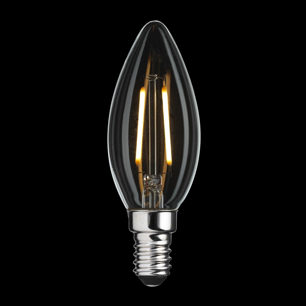 LED E14 Kruunukynttilälamppu 2W 2700K Läpinäkyvä valmistajalta Unison - Tyylik&auml;s muotoilu tekee siit&auml; t&auml;ydellisen kattokruunuille ja koristeellisille kalusteille, sill&auml; se s&auml;&auml;st&auml;&auml; energiaa ja antaa tyylikk&auml;&auml;n vaikutelman.
