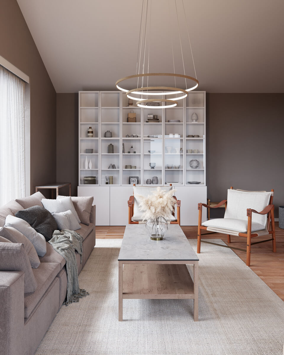 Trione Ø80 Puu kattovalaisin valmistajalta By Rydéns - Jokainen rengas (halkaisija 80 cm, 60 cm ja 40 cm) on helposti säädettävissä korkeutta ja paikkaa valaisimen lankakivellä.