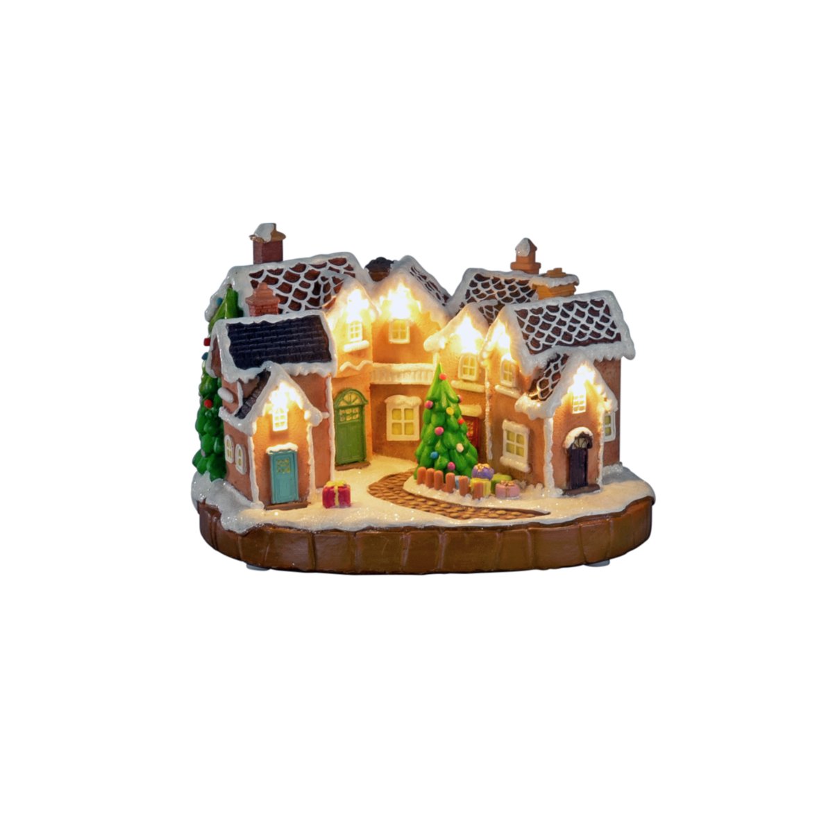 Piparkakkukylä 17cm Ruskea valmistajalta Konstsmide - Lumipeitteiset katot, v&auml;rikk&auml;&auml;t ovet ja koristeltu joulukuusi keskell&auml; luovat satumaisen joulutunnelman.