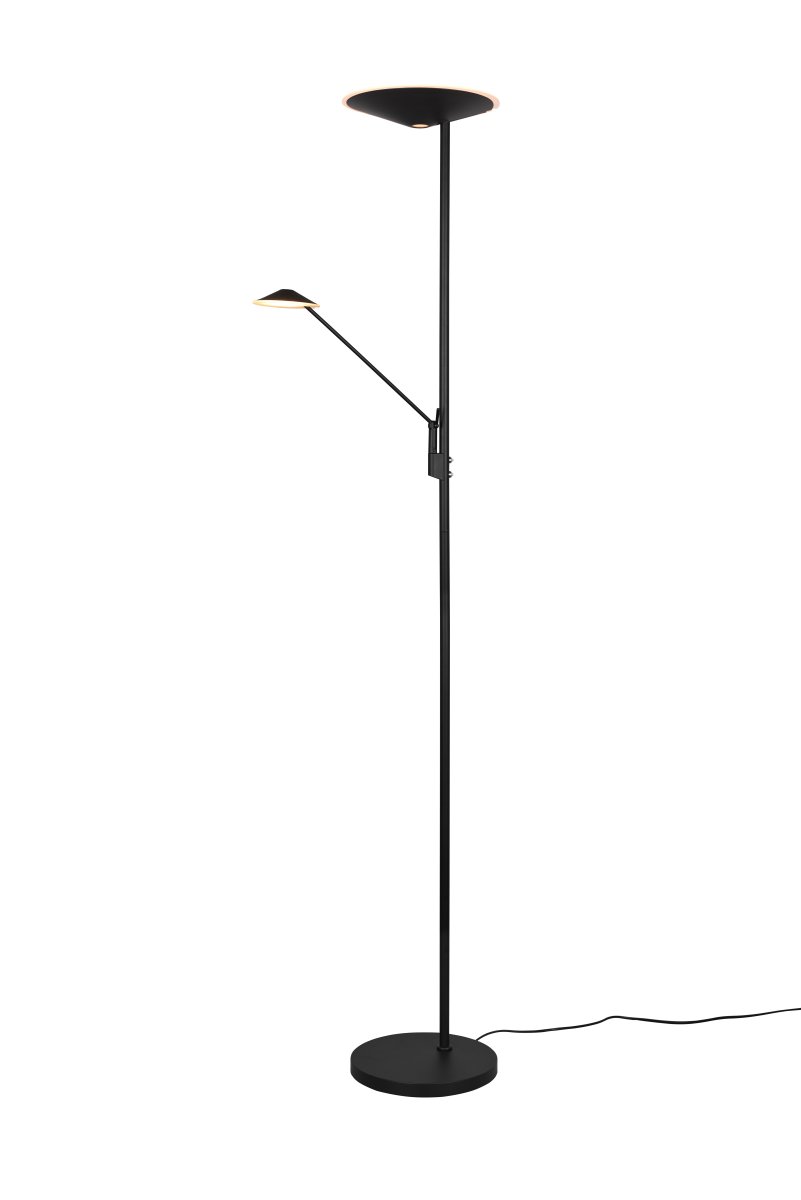 Brantford Musta lattiavalaisin valmistajalta Trio Lighting - Integroidulla anturihimmentimellä voit helposti säätää kirkkautta ja väriä, kun taas päävalonlähdettä ja lukuvartta voidaan käyttää erikseen joustavaan valaistukseen.