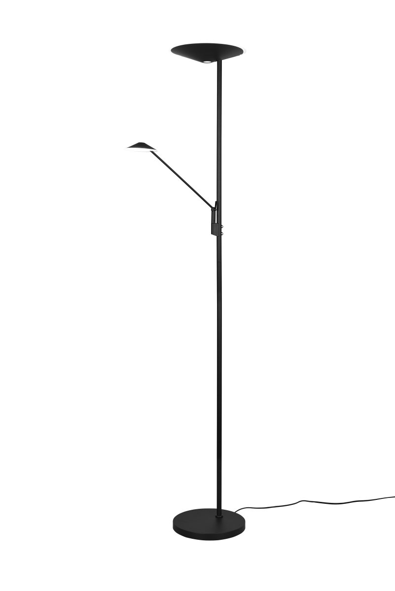 Brantford Musta lattiavalaisin valmistajalta Trio Lighting - Integroidulla anturihimmentimellä voit helposti säätää kirkkautta ja väriä, kun taas päävalonlähdettä ja lukuvartta voidaan käyttää erikseen joustavaan valaistukseen.