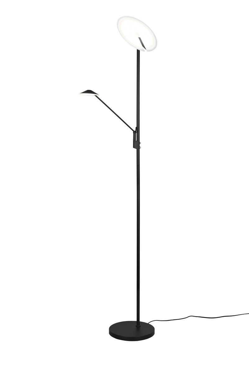 Brantford Musta lattiavalaisin valmistajalta Trio Lighting - Integroidulla anturihimmentimellä voit helposti säätää kirkkautta ja väriä, kun taas päävalonlähdettä ja lukuvartta voidaan käyttää erikseen joustavaan valaistukseen.