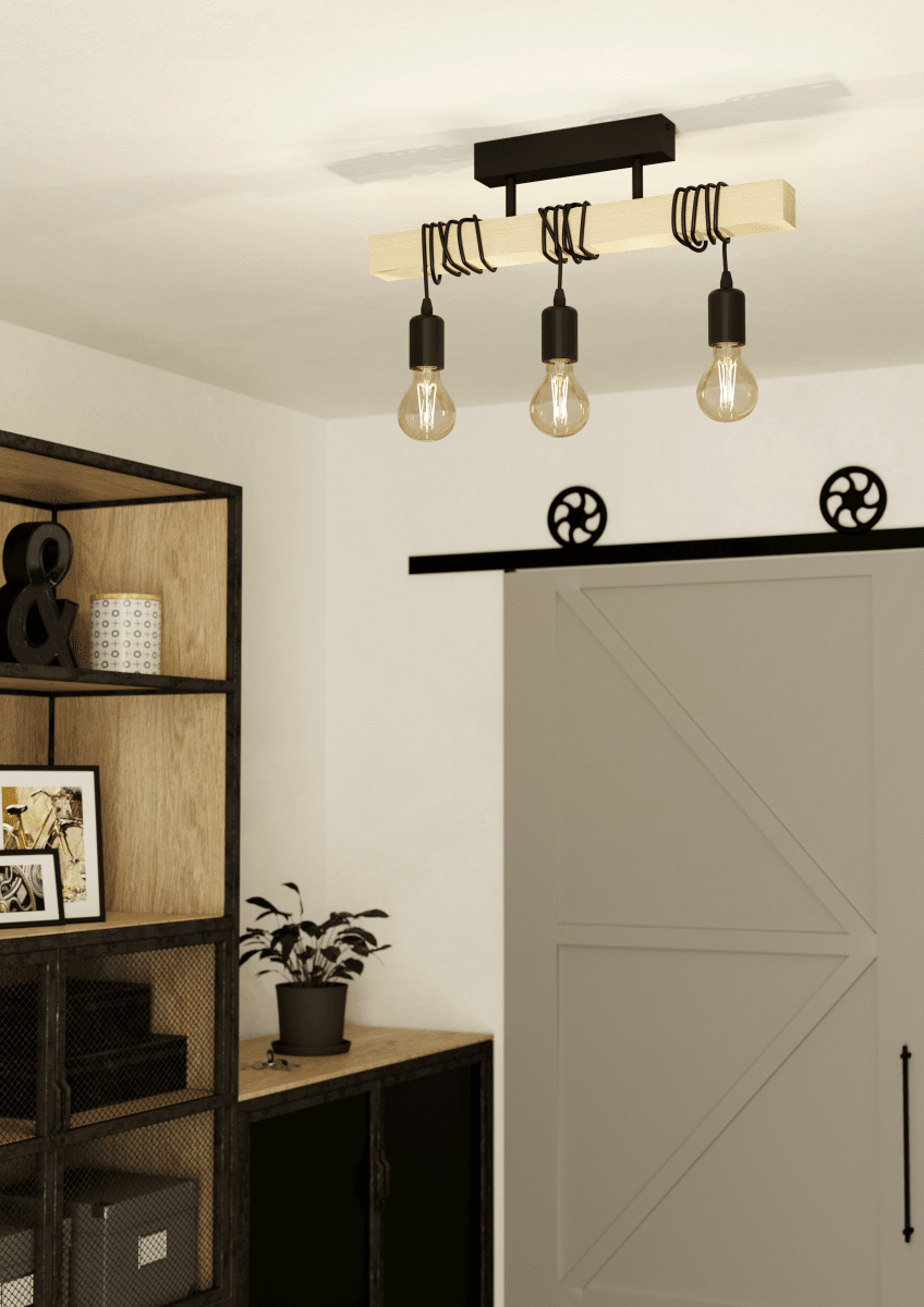 Townshend 55cm Puu plafondi valmistajalta Eglo - Townshend-kattovalaisin yhdist&auml;&auml; metallia ja puuta rustiikkisella ja modernilla muotoilulla.