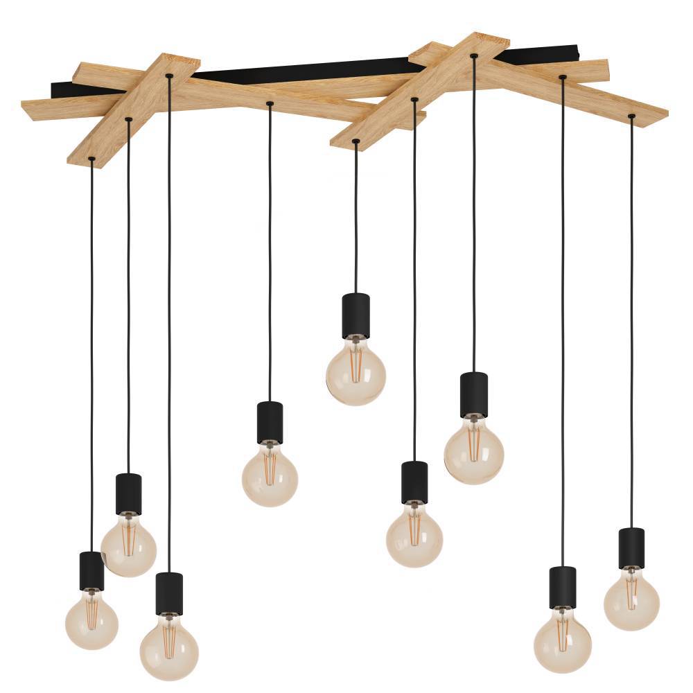 Monmount 108cm Musta kattovalaisin valmistajalta Eglo - Se luo ainutlaatuisen ja dynaamisen valon leikin erikorkuisilla roikkuvilla lampuilla ja geometrisesti muotoillulla puunrungolla.
