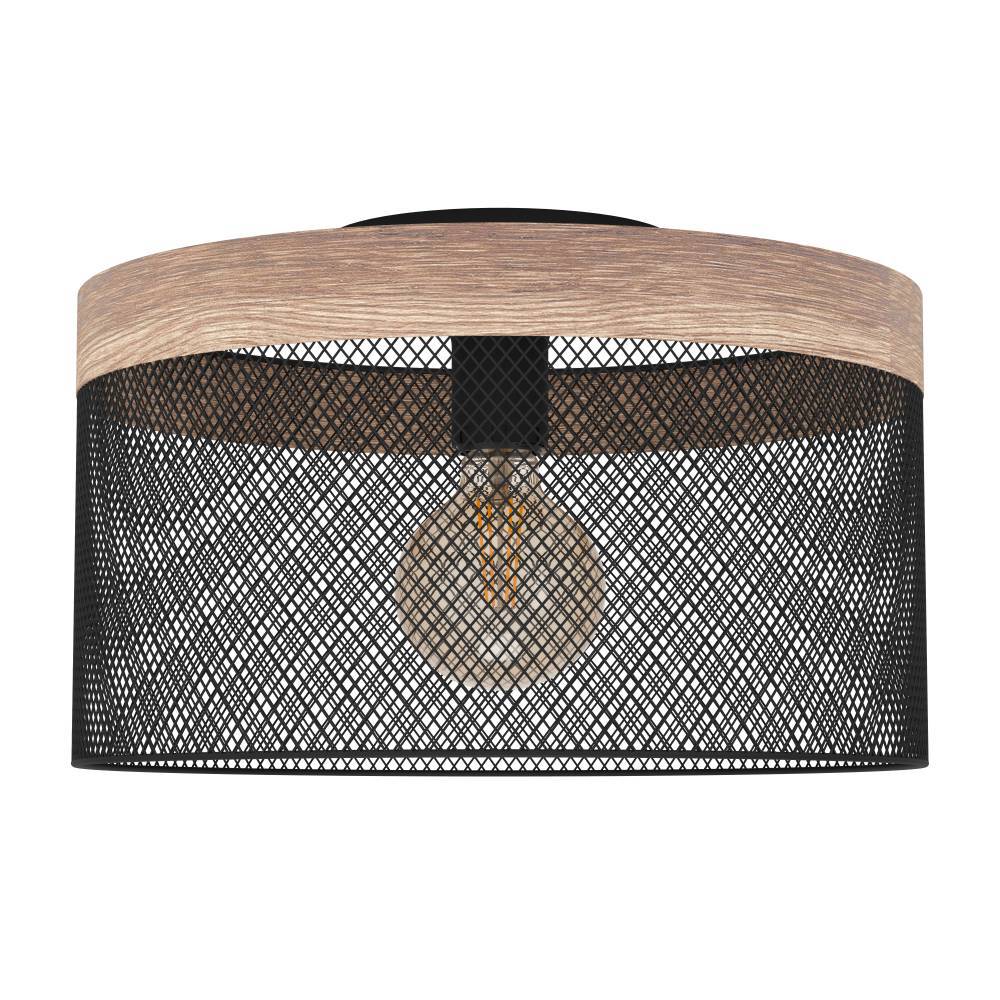 Kilnsdale Ø38 Musta plafondi valmistajalta Eglo - Tässä valaisimessa on teollinen muotoilu, jossa on avoin metallivarjostin ja puuvaikutteinen reuna.