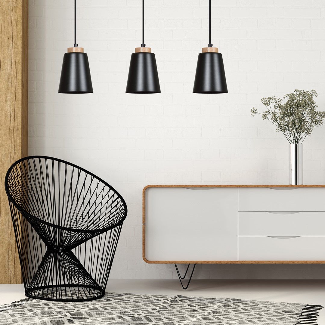 Bolero 66cm Musta kattovalaisin valmistajalta Emibig Lighting - Klassinen metallin ja puun yhdistelmä antaa valaisimelle ainutlaatuisen ja selkeän luonteen.