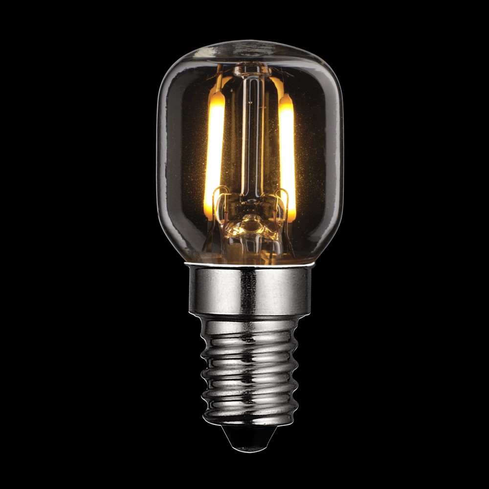 E14 Päärynälamppu 1,2W 2200K Himmennettävä Läpinäkyvä valmistajalta Unison - T&auml;m&auml; P&auml;ron LED-lamppu kirkkaalla E14-pohjalla vaikuttaa; 1,2W ja v&auml;ril&auml;mp&ouml;tila 2200K.