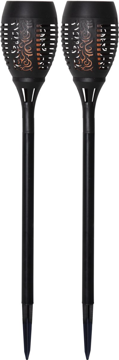 Flame 2 Kpl Musta aurinkokennolamppu valmistajalta Star Trading - Näissä koristeellisissa soihtuissa on realistinen, tanssiva himmeä valo, joka antaa lämpimän ja eloisan tunnelman illalla.