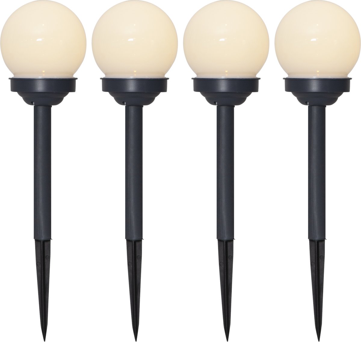 Globus 4 Kpl Valkoinen aurinkokennolamppu valmistajalta Star Trading - Valkoiset, 10 cm halkaisijaltaan olevat pallot levittävät pehmeää, lämmintä valkoista valoa, joka luo miellyttävän tunnelman pimeässä.