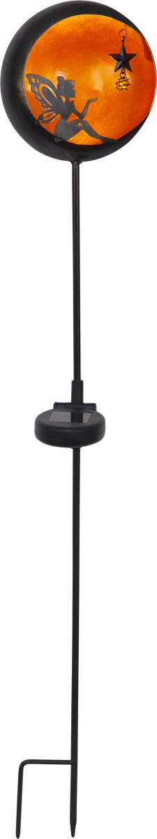 Fairytale Keltainen aurinkokennolamppu valmistajalta Star Trading - Pyöreää metallikantta koristaa kaunis keijuaihe, joka antaa koristeellisen ja leikkisän ilmeen.