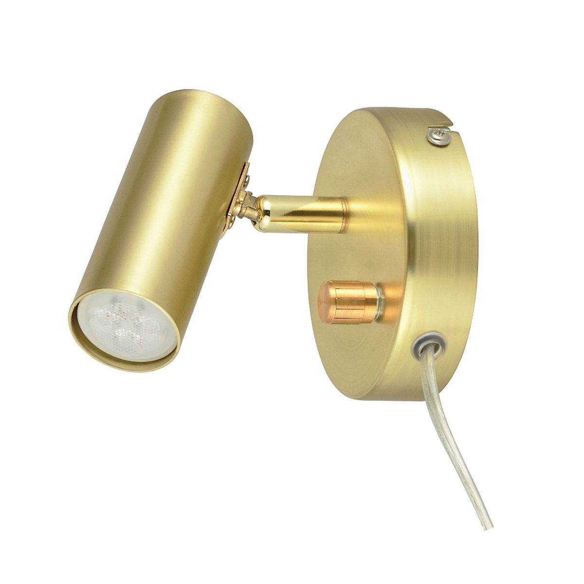 Mini Harjattua messinkiä lukulamppu valmistajalta Oriva - Siinä on siirrettävä kohdevalo ja virtakytkin, jossa on sisäänrakennettu himmennin.