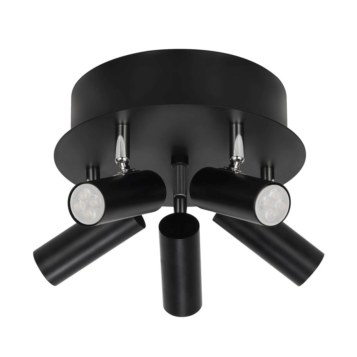 Mini 5 Musta kohdevalaisin valmistajalta Oriva - Musta metallista valmistettu minikattovalaisin kromiyksityiskohtineen ja siinä on viisi liikuteltavaa kohdevaloa, jotka tarjoavat joustavan ja tehokkaan valaistuksen.