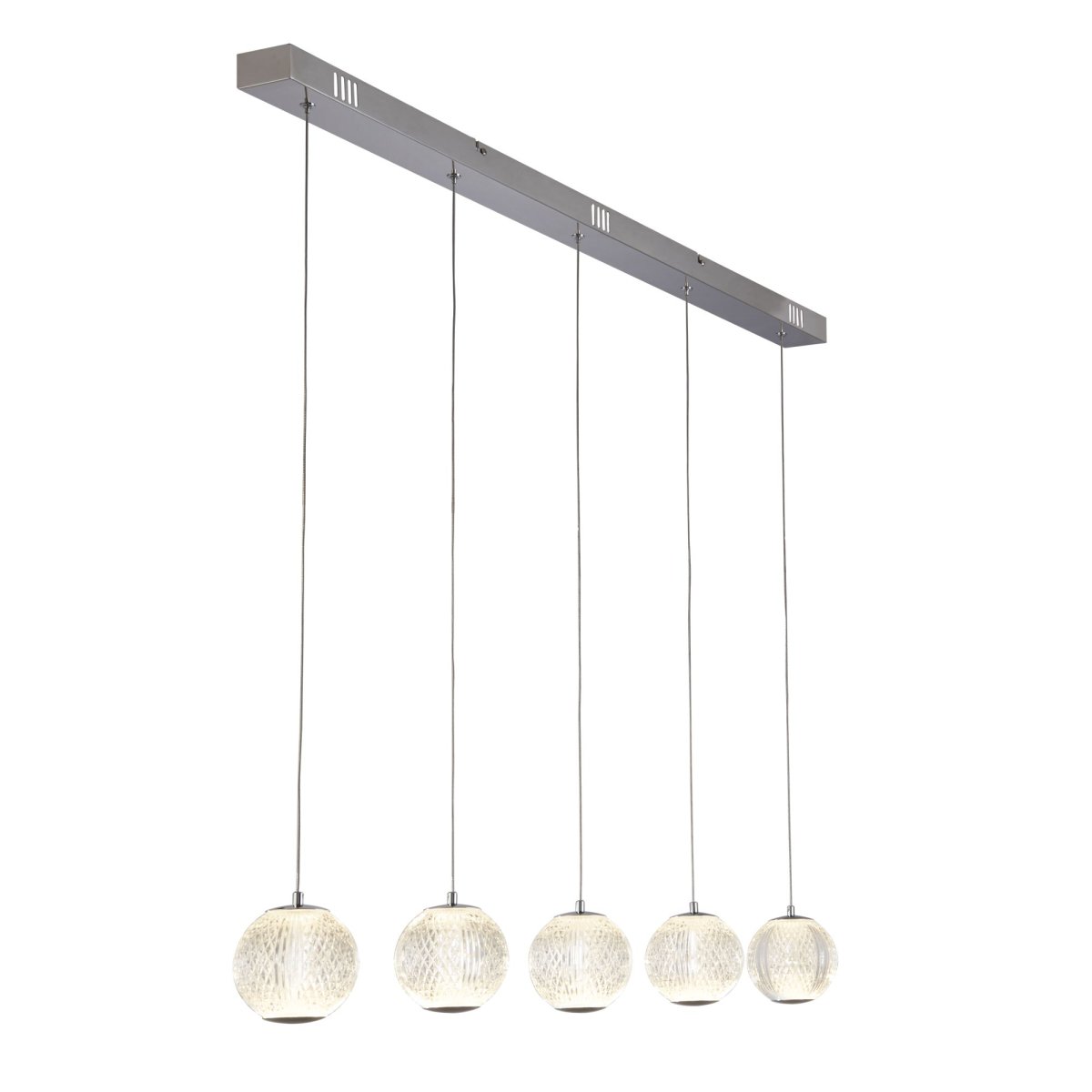 Allure 100cm Kromi kattovalaisin valmistajalta Searchlight - Viidellä teksturoidusta akryylistä valmistetulla pallolla ja kromiviimeistelyllä se on todellinen katseenvangitsija.