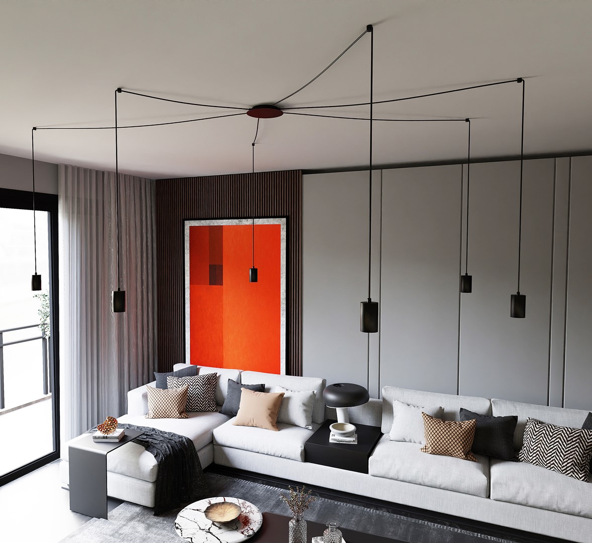 Traker 6 Musta kattovalaisin valmistajalta Emibig Lighting - Traker on hämähäkkityyppinen kattovalaisin, joka pitkien putkiensa ansiosta tarjoaa monia mahdollisuuksia.