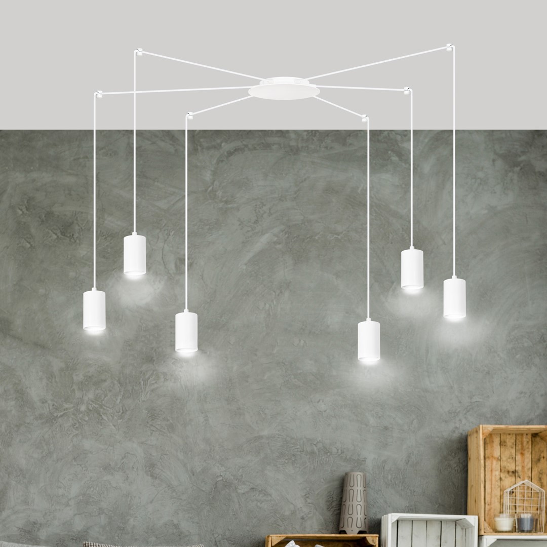 Traker 6 Valkoinen kattovalaisin valmistajalta Emibig Lighting - Traker on hämähäkkityyppinen kattovalaisin, joka pitkien putkiensa ansiosta tarjoaa monia mahdollisuuksia.