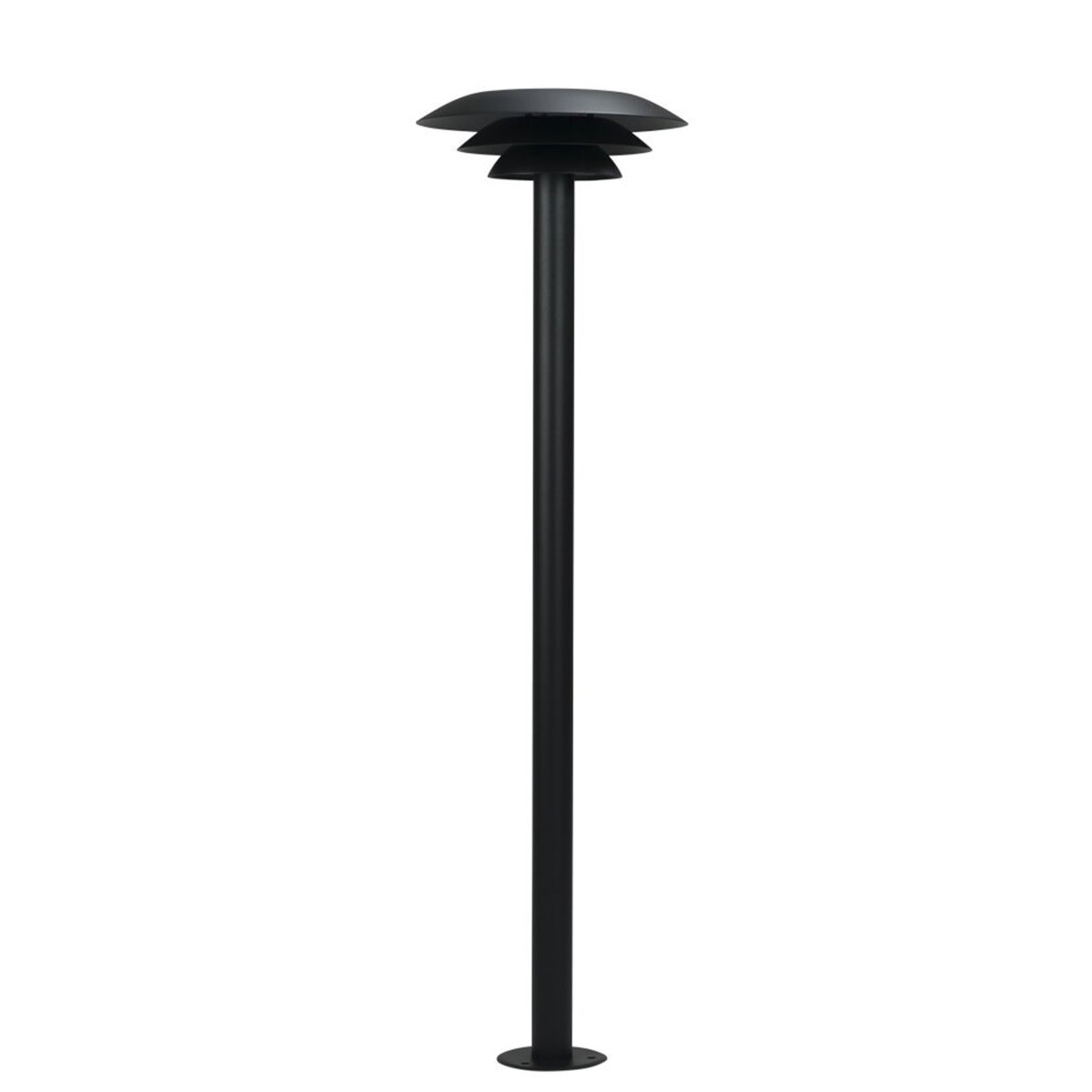DL25 Musta pylväsvalaisimet valmistajalta Dyberg Larsen - Valaisin on valmistettu mustasta ruostumattomasta teräksestä, se on 90 cm korkea ja sen varjostimen halkaisija on 25 cm.