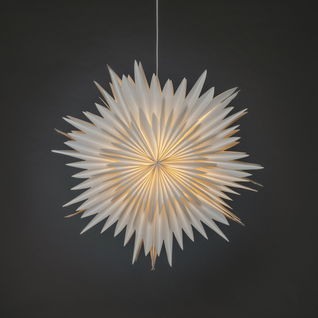 Star Ø80 Valkoinen valmistajalta Konstsmide - Tähden mukana tulee käytännöllinen johtopidike ja virtakytkin helpottamaan päälle- ja poiskytkentää.