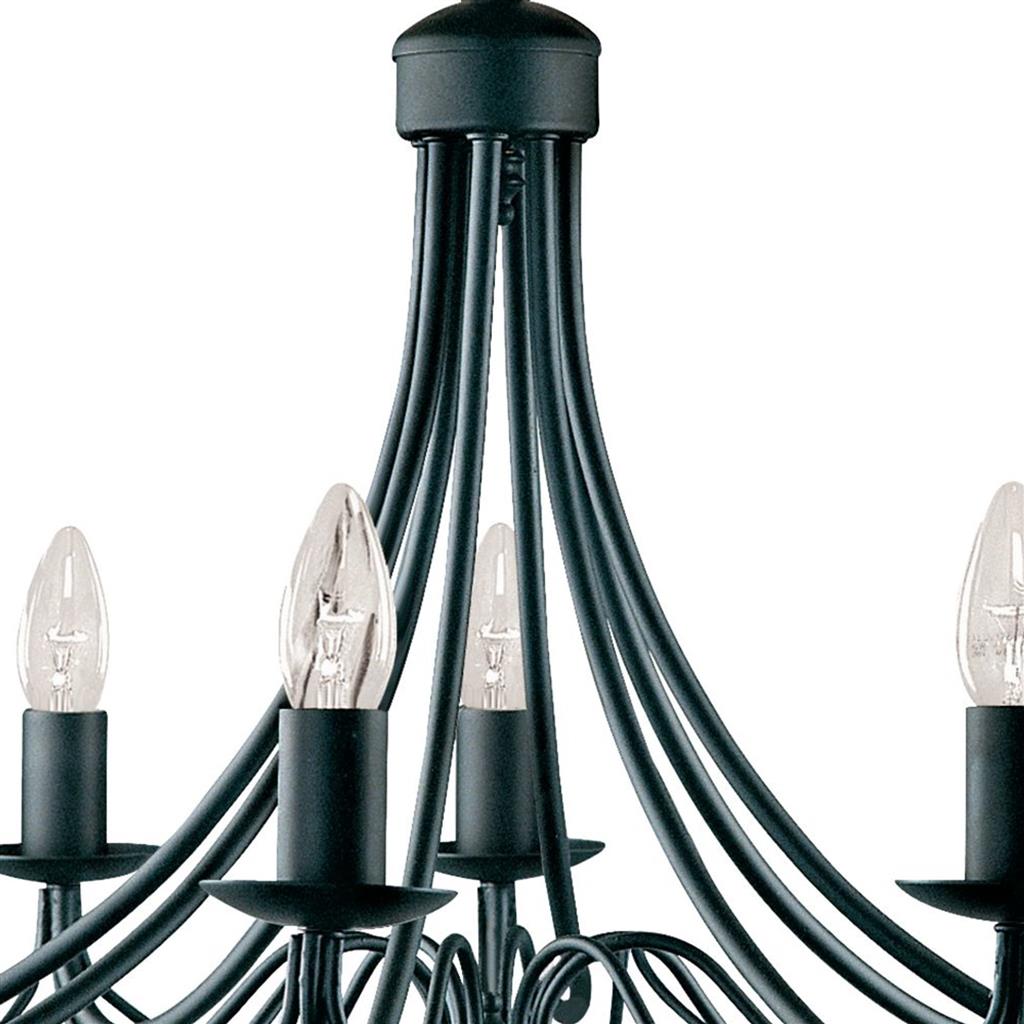 Maypole Ø60 Musta kattovalaisin valmistajalta Searchlight - Mustassa metallirungossa on kaarevat varret, jotka laskeutuvat pehmeästi ulospäin ja luovat suurenmoisen ja unelmoivan tunnelman.