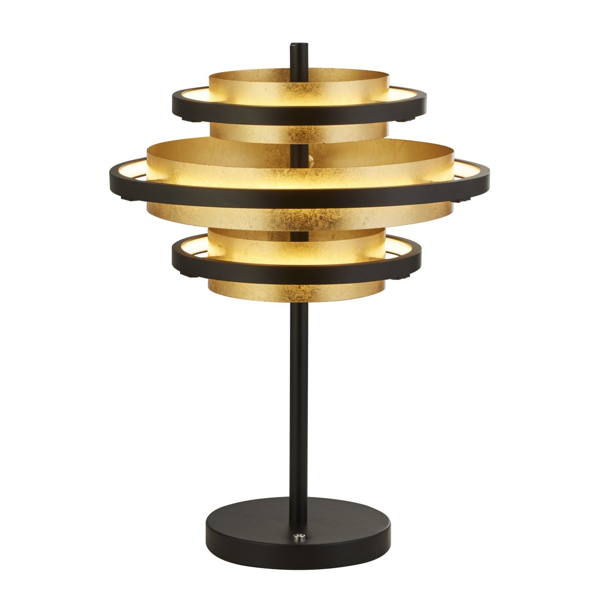 Hive 44cm Matta musta pöytävalaisin valmistajalta Searchlight - Geometrinen ympyr&auml;muotoilu yhdistettyn&auml; kultaan ja mustaan metalliin luo futuristisen ja elegantin tunnelman.