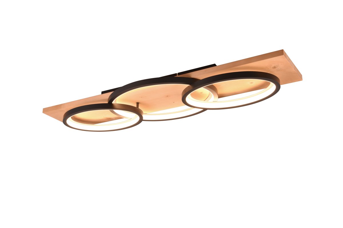 Barca 97cm Puu plafondi valmistajalta Trio Lighting - Sen geometriset muodot ja harmoninen yhdistelm&auml; mattamusta metallia ja luonnonpuuta.