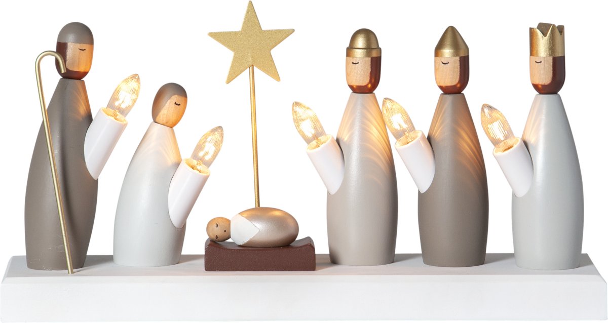 Nativity Candelabra Monikäyttöinen valmistajalta Star Trading - Mukana my&ouml;s maalattu kultasauva ja metallit&auml;hdet.