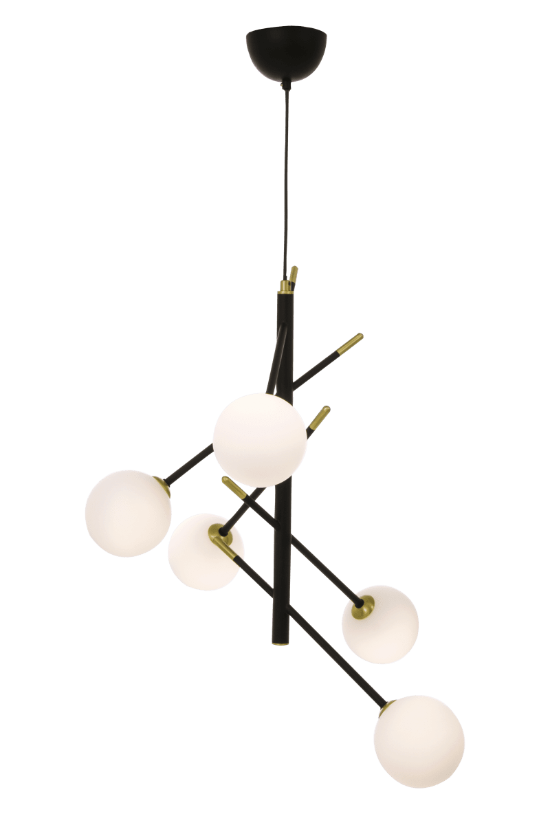Akrobat 58cm Musta kattovalaisin valmistajalta Aneta Lighting - Mustaksi lakattua metallia oleva Acrobat-kattovalaisin mattapintaisella messingill&auml; ja 5 opaalivalkoista lasikupua.