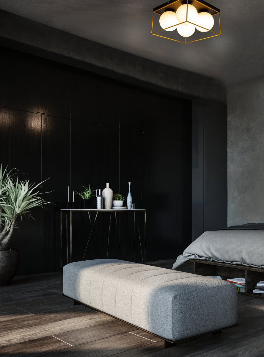 Astro 36cm Musta plafondi valmistajalta Aneta Lighting - Astro-kattovalaisin mustaksi lakattua metallia ja 4 opaalivalkoista lasikupua, jotka on kehystetty kullanv&auml;risill&auml; yksityiskohdilla&aring; musta kattotiili.