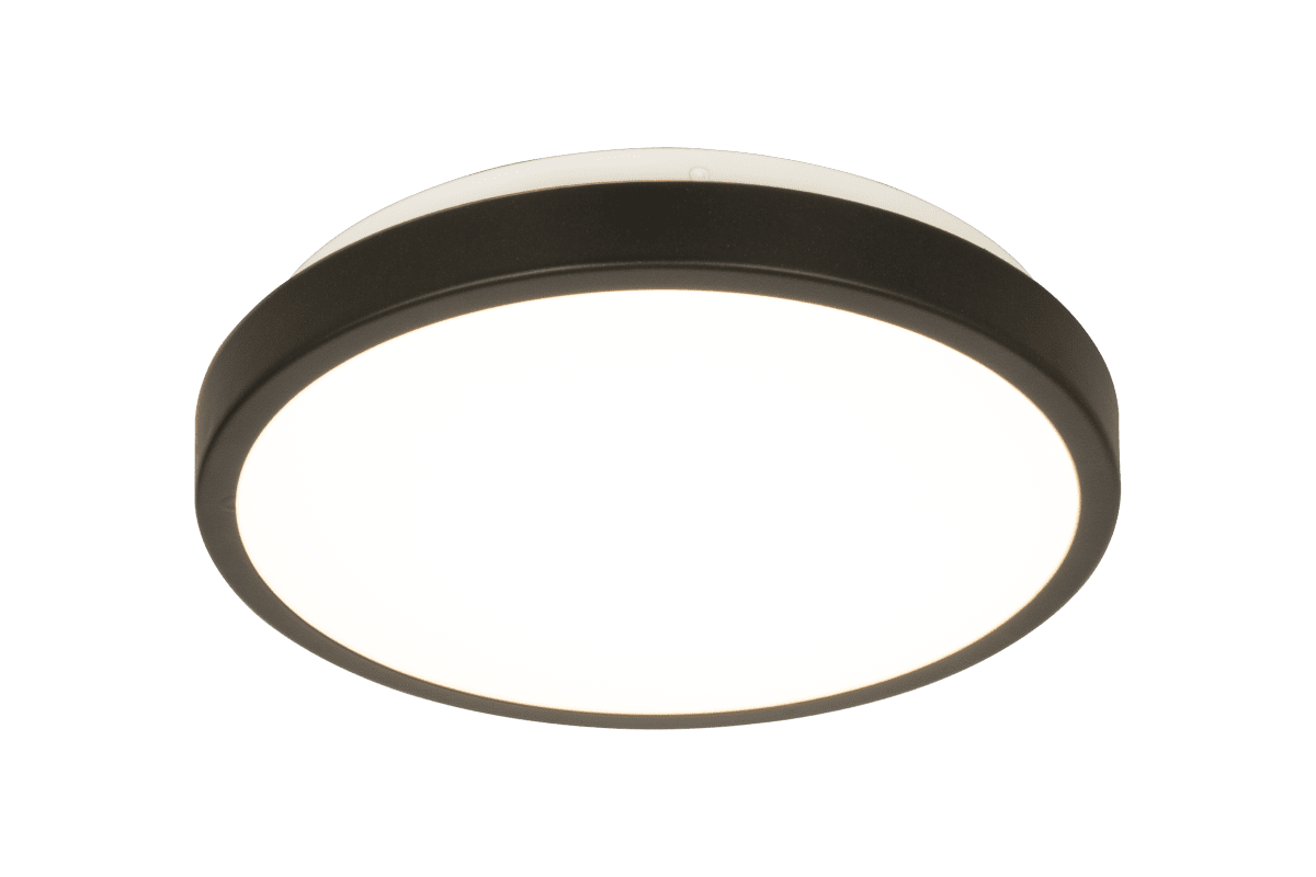 Anillo Ø30 Musta plafondi valmistajalta Aneta Lighting - Mustaksi lakattua metallia ja valkoista muovia oleva Anillo-kattovalaisin on muotoiltu litteän ympyrän muotoon valkoisena.